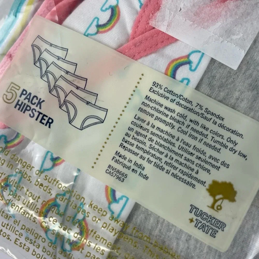 Tucker + Tate 5 Pack Hipster Underwear Girls Size 2 / 3 Rainbow Unicorn NEW